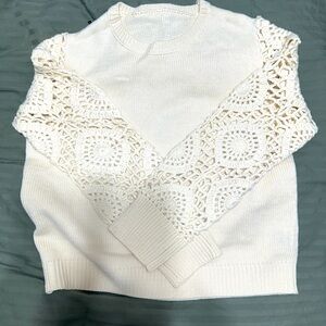 Cotton sweater with crocheted slave size medium